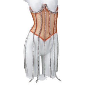 Débardeur ODM pour <span class=keywords><strong>femme</strong></span> en polyester Dobby, orné de strass brillants et de dentelle transparente, style <span class=keywords><strong>corset</strong></span> sexy et chic, vêtement d'extérieur - Product Image 6