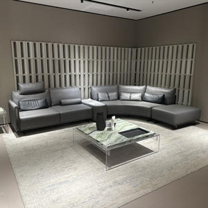 Set di Divani Curvi in Pelle Italiana di Lusso con Tavolino in Marmo, Divano Componibile Moderno, Divano a 7 Posti - Product Image 4