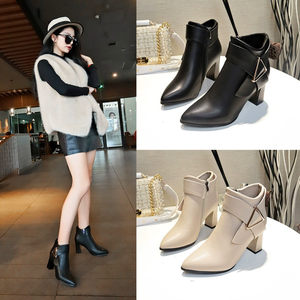 Korean Version Large High-Heeled Women's <b>Ankle</b> Boots Fall/Winter New Style with Pointed Zipper Zipper High-Heeled <b>Bootie</b> - Product Image 4