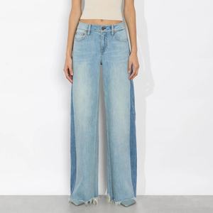 กางเกงยีนส์เอวสูงทรงหลวมขาบานสำหรับผู้หญิง ผ้าเดนิมสีพื้น สไตล์สตรีทแวร์ ผ้าฝ้ายทรงหลวม - Product Image 1