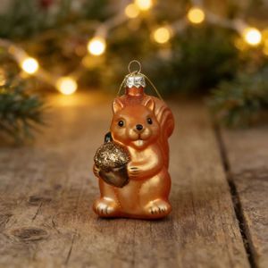 Ornamento di Scoiattolo in Vetro Ambrato Fatto a Mano di Alta Qualità con Design a Ghianda, Ciondolo per Albero di <span class=keywords><strong>Natale</strong></span>, Set <span class=keywords><strong>Regalo</strong></span> Tematico Foresta - Product Image 2