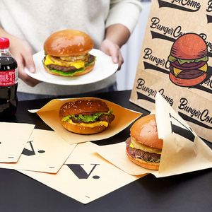 Custom Logo Printed Eco-Friendly Disposable Biodegradable Recyclable Waterproof Kraft Paper <b>Bags</b> for Sandwiches Burger Baguettes - Product Image 3