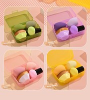Ensemble d'éponges de maquillage et de fond de teint pour le visage en poils synthétiques avec éponge à tête ronde, boîte de rangement pratique pour les voyages
