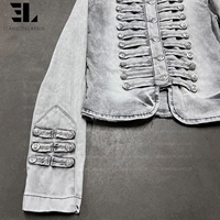 Veste Bomber en Jean Délavé et Teint Sur Mesure LARSUR, Style Napoléon, Coupe Slim, Col Montant, Courte, Type Moto, Veste Hussar en Jean