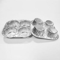 Barquettes en aluminium à 4 compartiments pour muffins, gâteaux, pain, pâtisserie, boîte d'emballage en aluminium avec couvercles