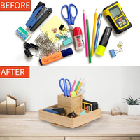 Rotating Office Supplies Desk Organizer Bamboo Desktop Organizer for Home Office Art Supply Storage with 5 Compartments