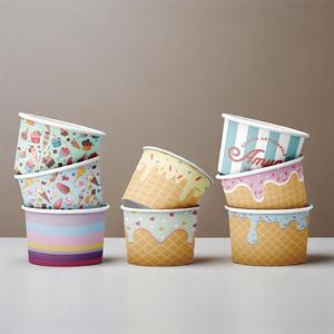 Prix de gros 4oz 8oz 16oz bol en papier de crème glacée jetable gobelet en papier avec couvercles pour contenir des glaces Sundaes Gelato Container - Product Image 2