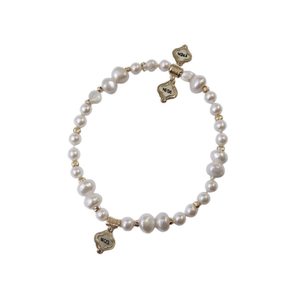 Bracelet à breloques en imitation perle Nora, plaqué or, trèfle à quatre feuilles, bijoux de mode pour femmes, bracelet cadeau - Product Image 1