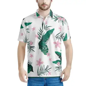 Custom Merk Dierenprint Kleur Gradiënt Hawaain Mock Nekgolf Polo Shirt Recht Naar Beneden Hawaiiaans Rekbaar Vintage Golfshirt