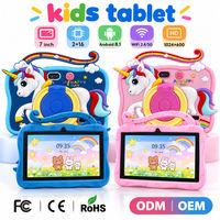 Tablet Anak 7 Inch Android 8.1 2GB 16GB WiFi 1024x600 Biru Pink Tablet PC Anak dengan Casing Unicorn, Pegangan, dan Stand