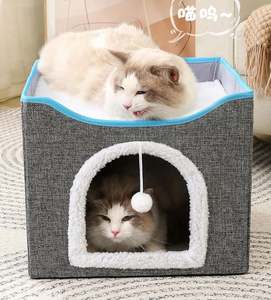 Grandes niches pour chats avec toit, lits pour plusieurs petits animaux, maison avec boule moelleuse suspendue et griffoir - Product Image 1