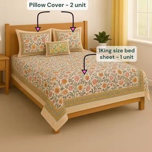 ผ้าปูที่นอนผ้าฝ้ายแท้พิมพ์ลายดอกไม้สีชมพู & เหลืองชุดเครื่องนอนขนาดคิงไซส์ (90x108 ") สำหรับ100% - Product Image 3