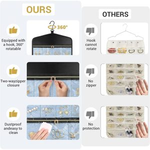 ที่เก็บเครื่องประดับแบบแขวน 40 ช่อง มีซิปสำหรับเก็บของ ติดผนัง ตู้เสื้อผ้า ประตู สีฟ้า - Product Image 4