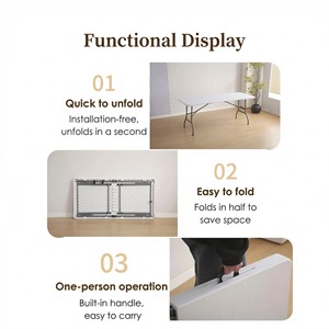 Table pliante rectangulaire en plastique HDPE de 180 cm, pliage central, portable, pour événements, pique-niques et utilisation en extérieur (vente en gros) - Product Image 5