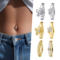 Anneau de nombril articulé en titane ASTM F136 avec fleur en zircon cubique, piercing sexy pour femme, hypoallergénique