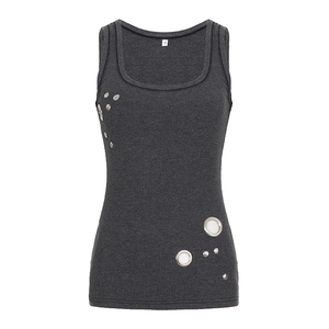 Women's Metal Ring <b>Patchwork</b> Knit Camisole Tank <b>Top</b> Sleeveless Slim Fit Y2K Street Style Casual Fashion Vest - Product Image 6