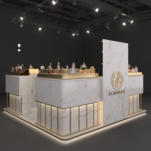 Kiosque à parfums de luxe avec éclairage LED doré, garantie de 3 ans, design moderne, vitrine en marbre pour centre commercial, mobilier à vendre <span class=keywords><strong>Myidea</strong></span> - Product Image 6
