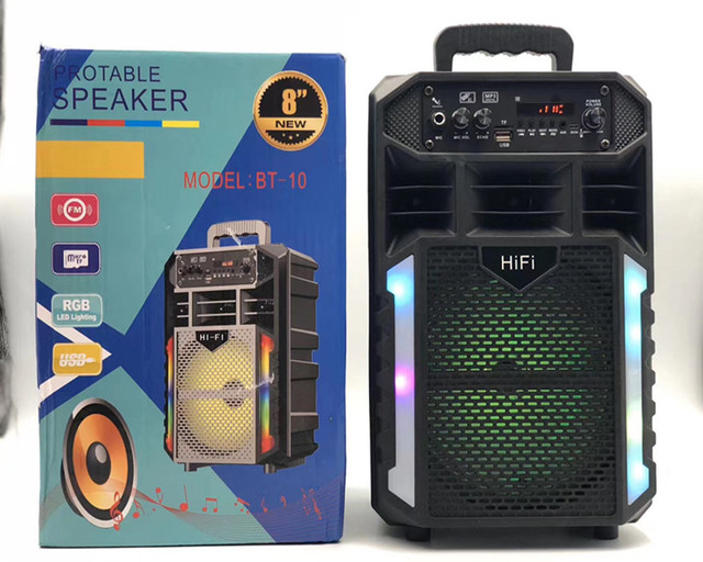 Factory Direct Outdoor 8inch High-power Plastic square Dance Speaker RGB LED Lighting Portable for Rechargeable Trolley