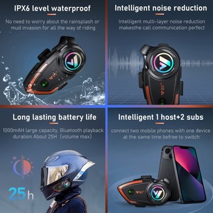 Casque d'intercom pour moto Y80-2X Full Duplex 800M, casque sans fil, haut-parleur, assistant vocal pour la conduite en extérieur, commutation - Product Image 3