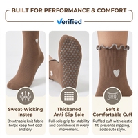 Chaussettes de yoga et de Pilates pour femmes, en coton tricoté, avec bordure volantée, antidérapantes, à adhérence sportive, avec broderie de logo personnalisée, collection automne