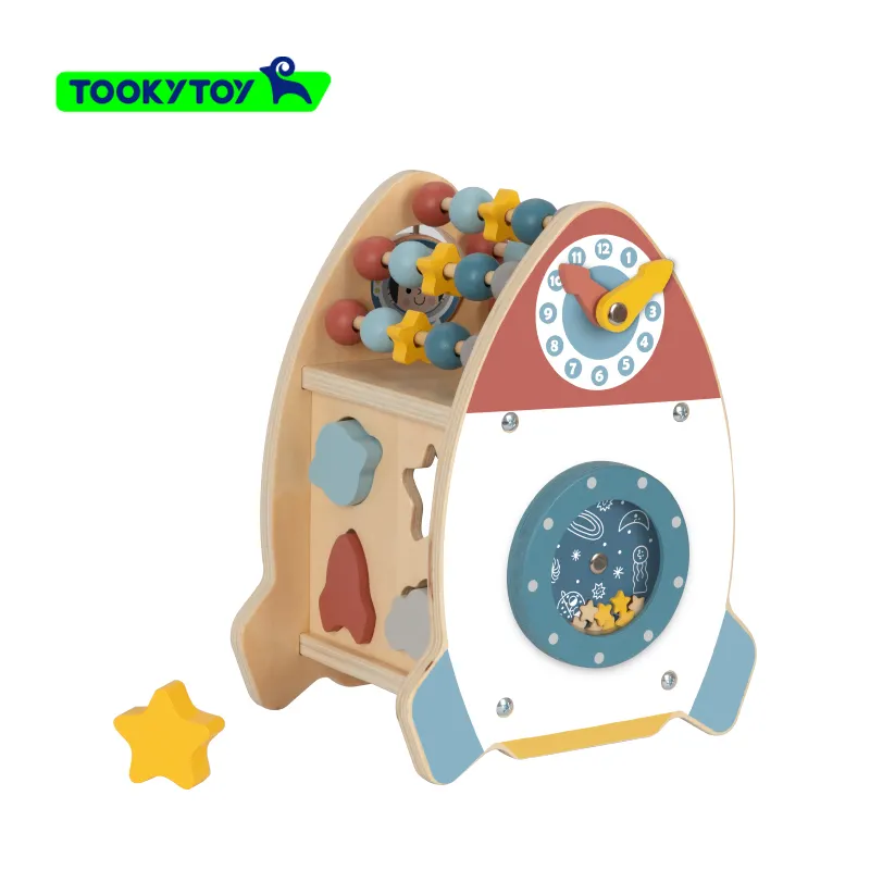 Ahşap roket şekli Montessori meşgul küp faaliyetleri çocuklar için eğitici oyuncak boncuk labirent eşleştirme oyunu