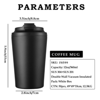 Nouveaux produits 2025 12oz tasse à café de voyage Double paroi isolée gobelets en acier inoxydable avec couvercle étanche