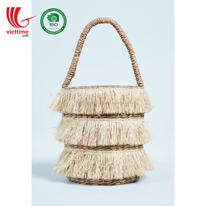 Vente en gros de sacs à main en paille jacinthe d'eau vintage écologiques du Vietnam décorations de gland de broderie de plumes - Product Image 3