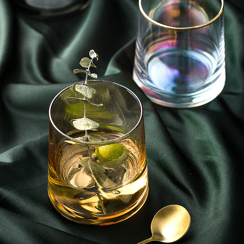 Hand made ice cream glass cup gold rimmed whiskey glass ice cream cup