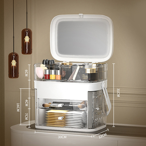 Greenside hiện đại multilayers dung lượng lớn trang điểm lưu trữ hộp-gương với LED ngăn kéo phong cách đa chức năng mỹ phẩm container - Product Image 6