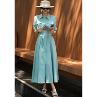 Robe longue élégante vintage en lin de couleur menthe pour femme, col polo, taille ajustée, amincissante, idéale pour le bureau et les trajets quotidiens, été