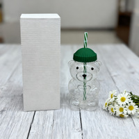 Gobelet en verre en forme d'ours en peluche de style américain, avec couvercle en forme de chapeau, portable et réutilisable, design New York