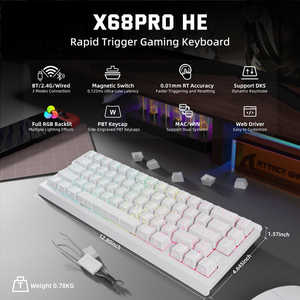 <span class=keywords><strong>Clavier</strong></span> de jeu ATTACK SHARK X68 PRO HE Tri-mode avec taux de polling de 8K, interrupteurs magnétiques à effet Hall, Hot-Swap, rétroéclairage RGB - Product Image 2