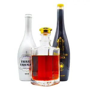 Fancy design 750ml whisky bottle 500ml 700ml premium whisky brandy rum used liquor wine glass bottle wholesaler