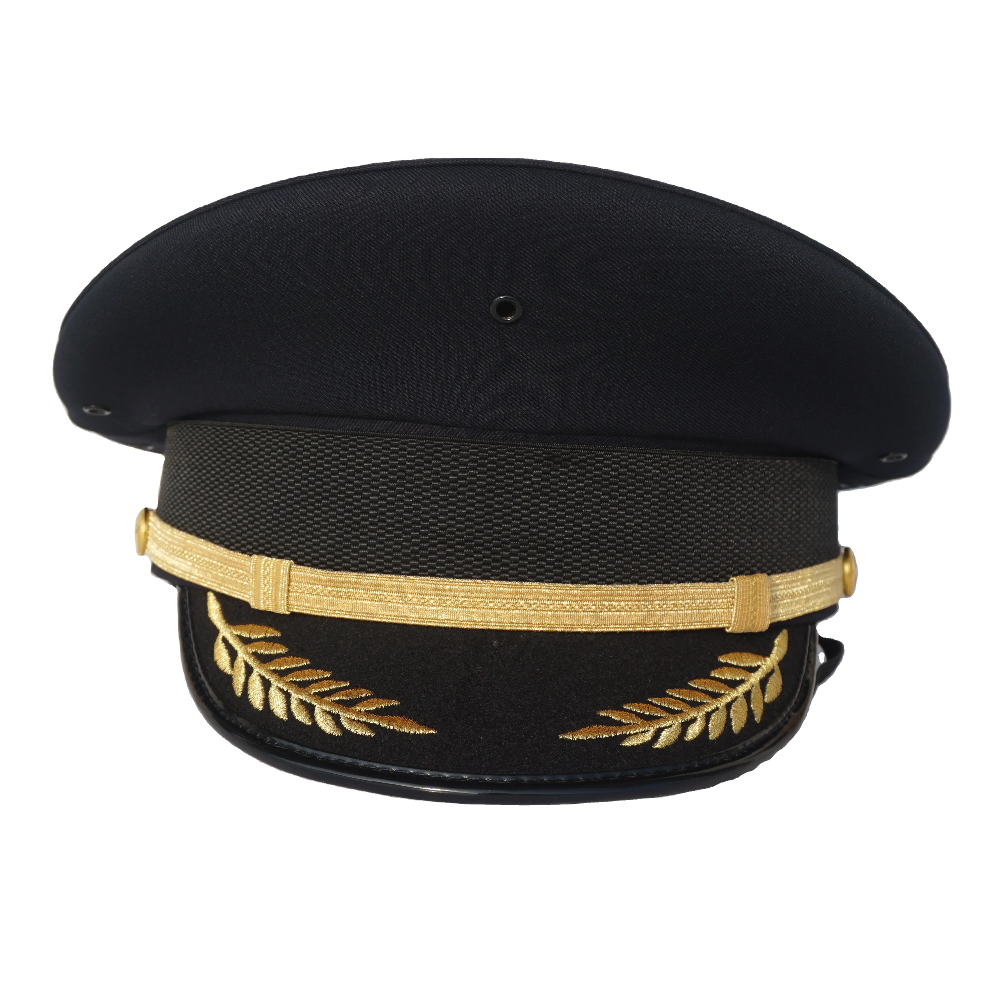 Customized 100% polyester uniform peaked cap brim embroidery airline pilot hat for men