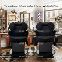 Fauteuil de Barbier Vintage Robuste Entièrement Inclinable Hydraulique avec Panneau en Bois Nervuré pour Salon de Coiffure