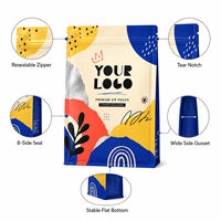 Sachet Doypack Personnalisé à Motif Artistique Abstrait, à Fond Plat, Scellé sur 8 Côtés, avec Fermeture Éclair et Accents Métalliques pour l'Emballage de Café et de Thé Premium