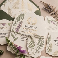 Suite d'invitations de mariage personnalisées sur le thème de la forêt avec feuille d'or, petite série, numéro de table romantique, sceau de cire et enveloppe pour mariage en pleine nature