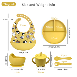 Ensemble de 6 Pièces d'Alimentation en Silicone pour Bébé avec Bavoirs à Motifs, Assiette et Tasse à Paille pour Table de Repas Babero - Product Image 1