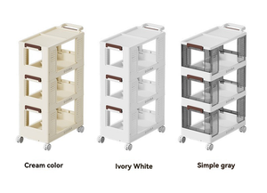 עגלת ארגונית למטבח מסוג עומד, מתקפלת, PP, חמש קומות, בצבע קרם לבן אפור, קופסאות אחסון, מגירות, מתלה מתקפל, 51x25x120 ס\"מ - Product Image 5