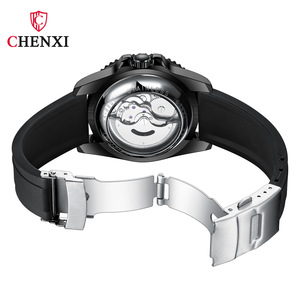 Nouvelle montre mécanique automatique <span class=keywords><strong>Dawn</strong></span> pour homme, calendrier, luminescente, étanche, bracelet en silicone fantôme, tendance - Product Image 5