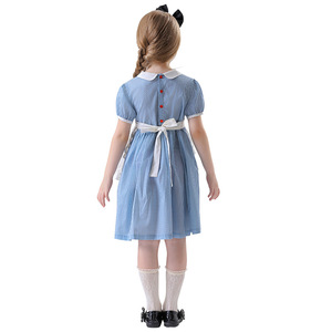 Robe de princesse Alice, costume de demoiselle d'honneur en vichy bleu pour filles de 8 à 13 ans, tenue de cosplay de scène avec tablier et bandeau - Product Image 4