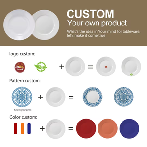 Vaisselle en terre cuite, assiettes et bols blancs brillants, ensembles de vaisselle à bords festonnés bleu marine, ensemble de vaisselle personnalisé pour restaurants, hôtels et mariages - Product Image 6