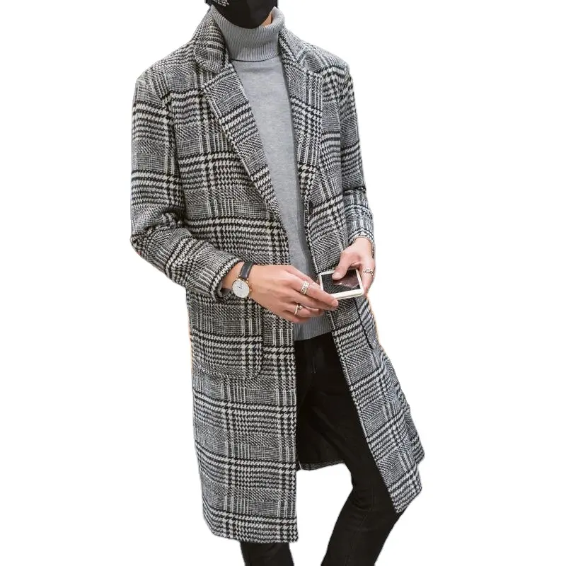 Wholesales Custom logo men trench coat winter Single Breasted Plaid Mid Long Trench