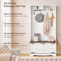 Ferme Blanc Hall Arbre Banc Porte-Manteau Tiroirs Flip avec Armoire à Chaussures pour Entrée et Rangement Mudroom