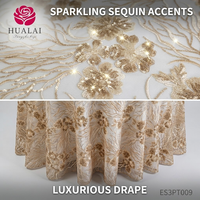 Nappe ronde HuaLai 120 pouces à sequins, blanc champagne, en maille scintillante, pour mariage, banquet, décoration d'événements, taille personnalisée, OEM