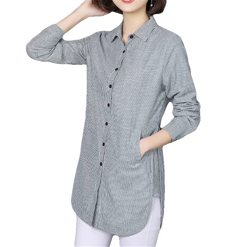 Womens Striped Blouses Casual Loose Style Shirt Plus Size Long Sleeve Office Ladies Tops