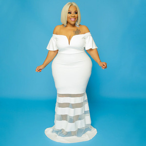 7789 Robe de soirée sexy transparente à col en V, grande taille - Product Image 3