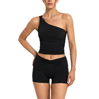 Nouvel ensemble de débardeur de yoga asymétrique froncé et hautement élastique, tenue de sport 2 pièces pour femme, idéal pour l'entraînement et le fitness