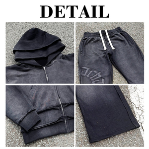 Ensemble de survêtement à capuche oversize en molleton double couche avec logo brodé personnalisé pour hommes, fabrication OEM, style streetwear - Product Image 6
