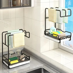 Égouttoir de <span class=keywords><strong>cuisine</strong></span> <span class=keywords><strong>moderne</strong></span> en métal, sans perçage, à poser sur comptoir ou mural, avec étagère de rangement multifonction pour serviettes et vaisselle - Product Image 1